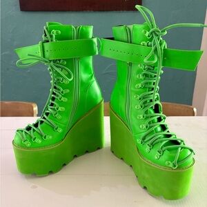 Dolls Kill X Club Exx Neon Green Platform Boots burning man